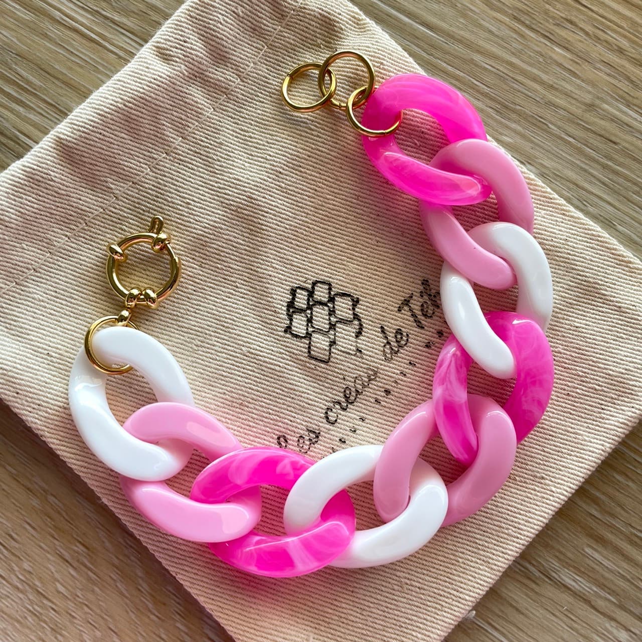 Bracelet tendance grosses mailles modèle Ohéa rose