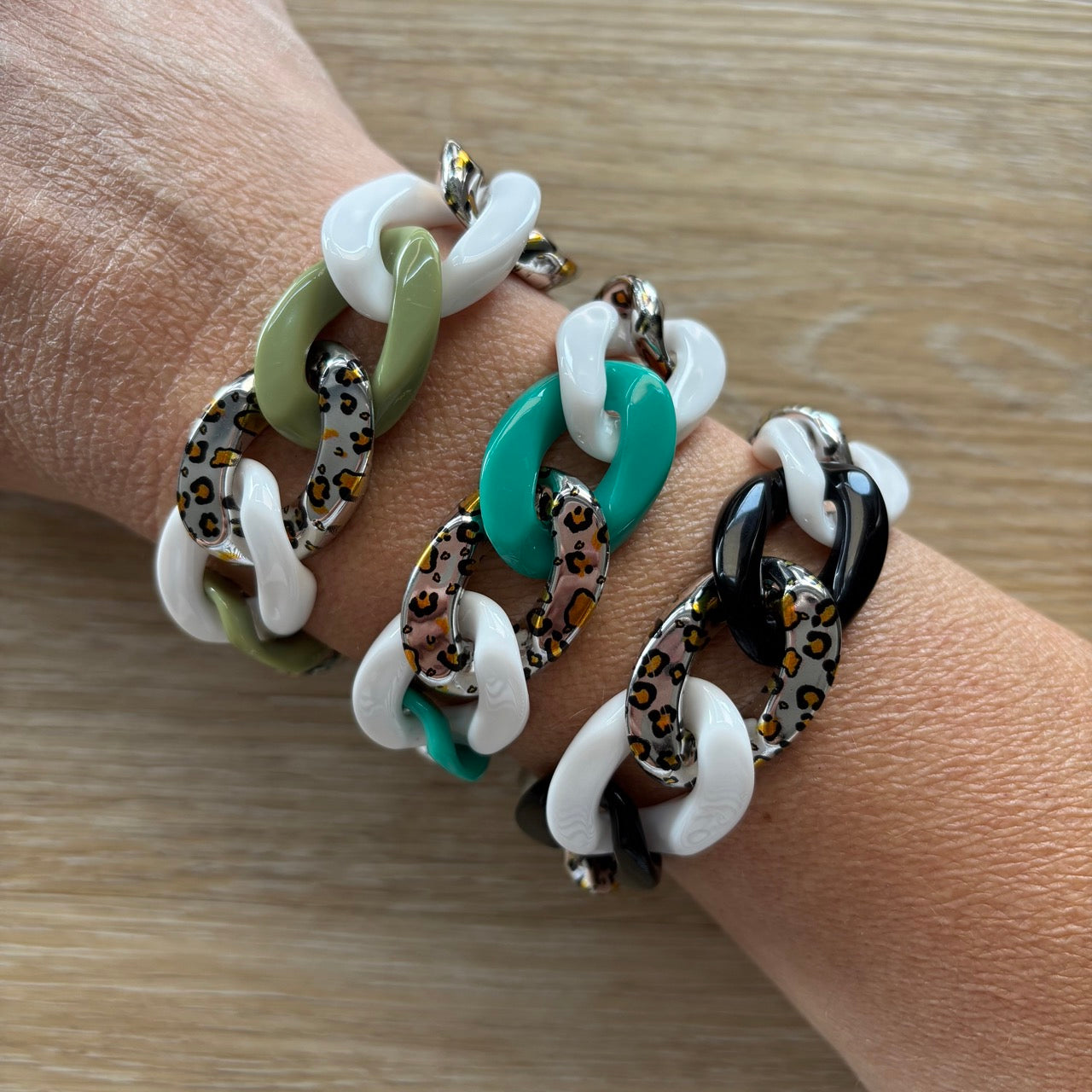 Bracelet tendance grosses mailles modèle Ohéa fauve argenté