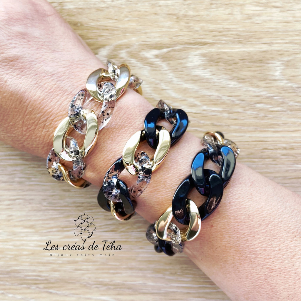 Bracelet tendance grosses mailles en acrylique et acier inoxydable modèle Ohea