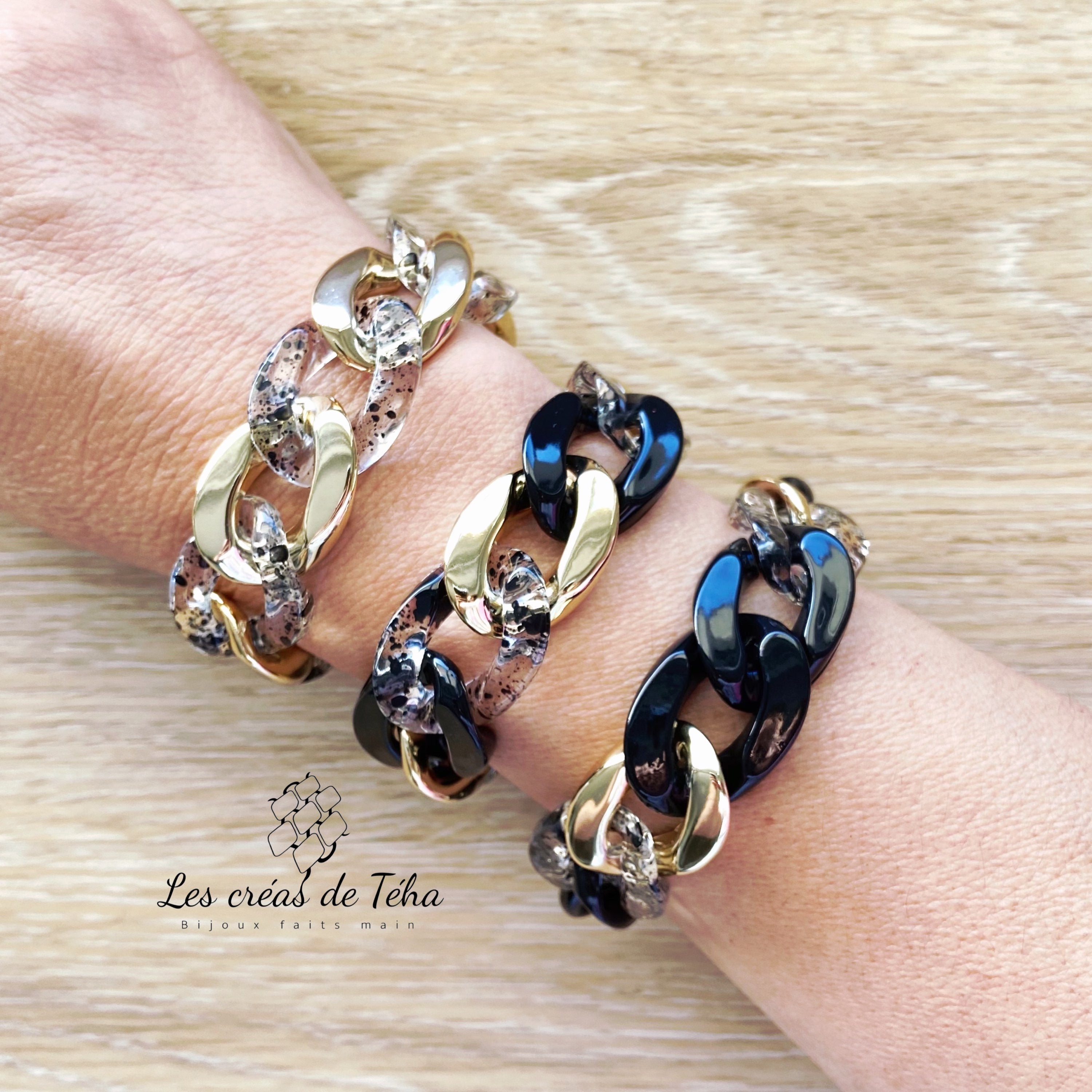 Bracelet tendance grosses mailles en acrylique et acier inoxydable modèle Ohea
