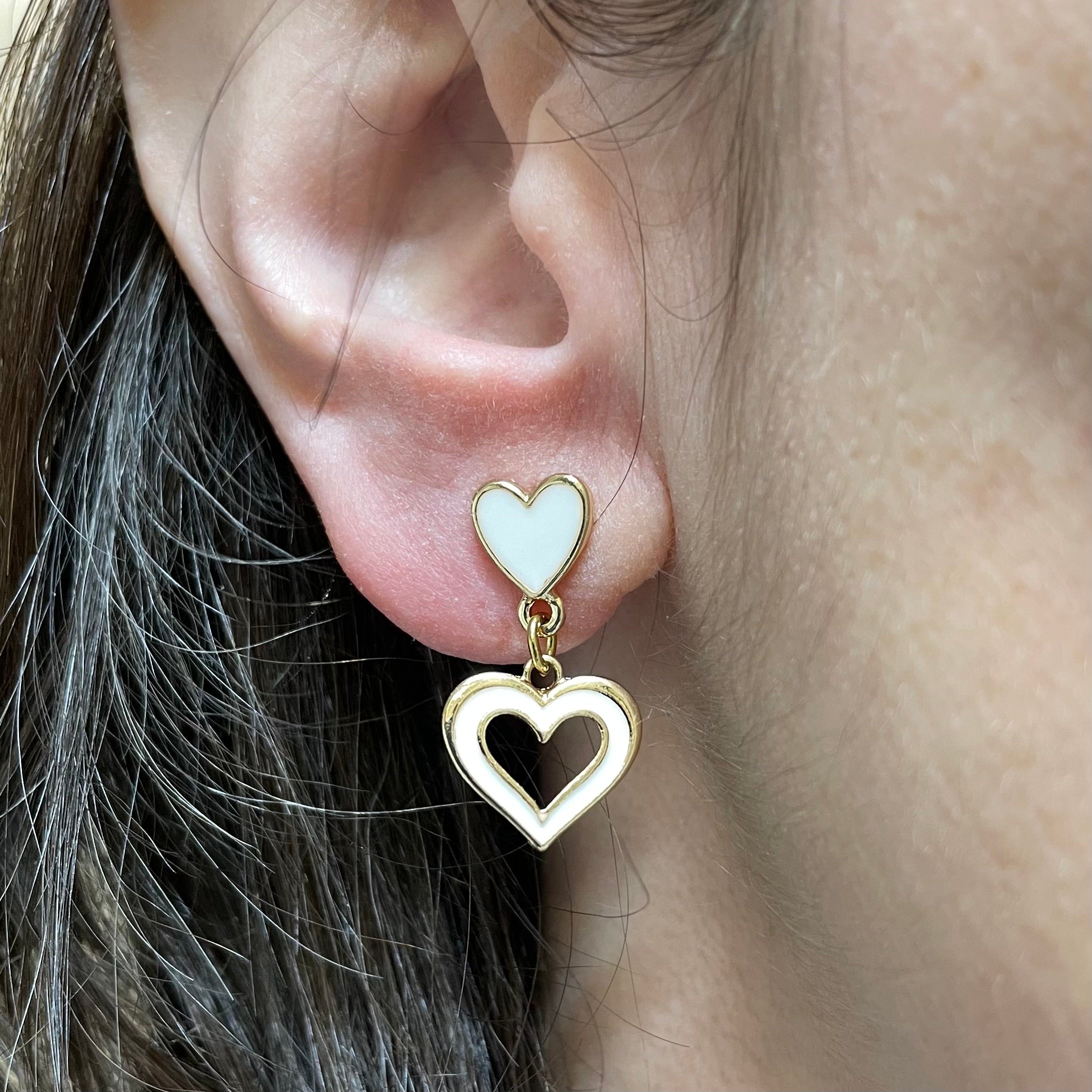 Boucles d’oreilles rouges,  blanches modèle Coração