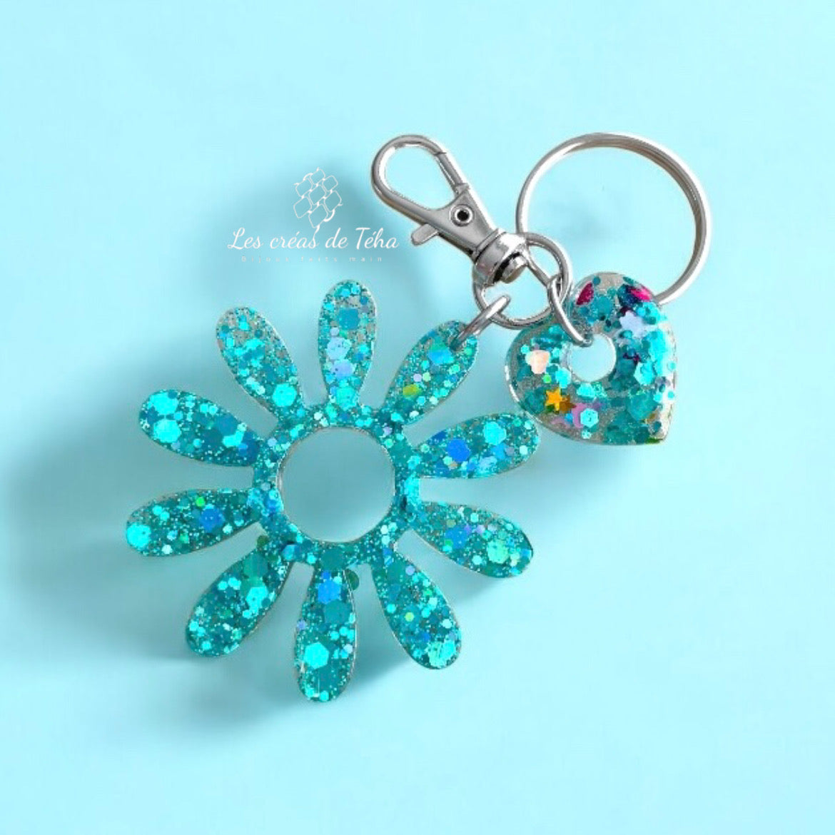 Porte-clés bijou de sac avec breloque fleur en résine modèle Flower