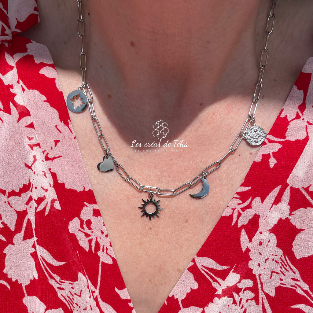 Collier en acier inoxydable argenté  modèle Céleste