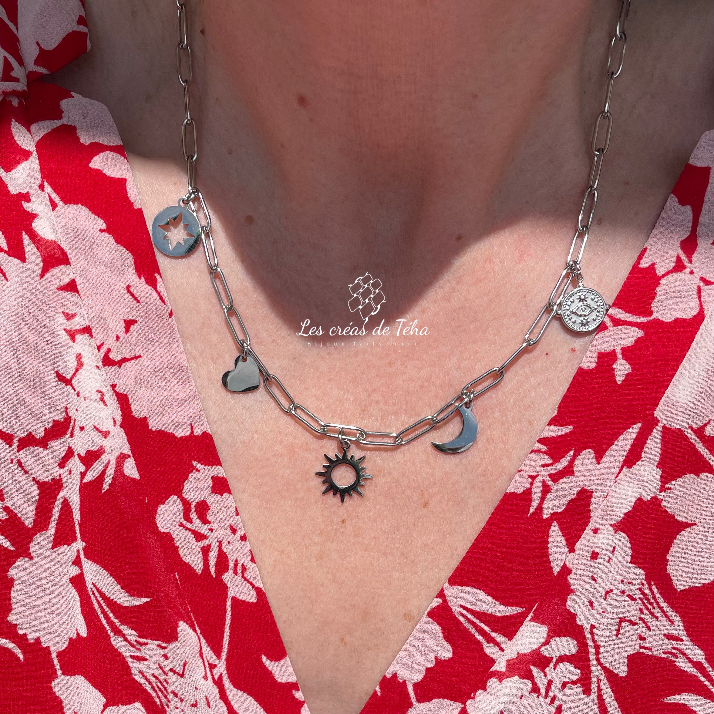 Collier en acier inoxydable argenté  modèle Céleste