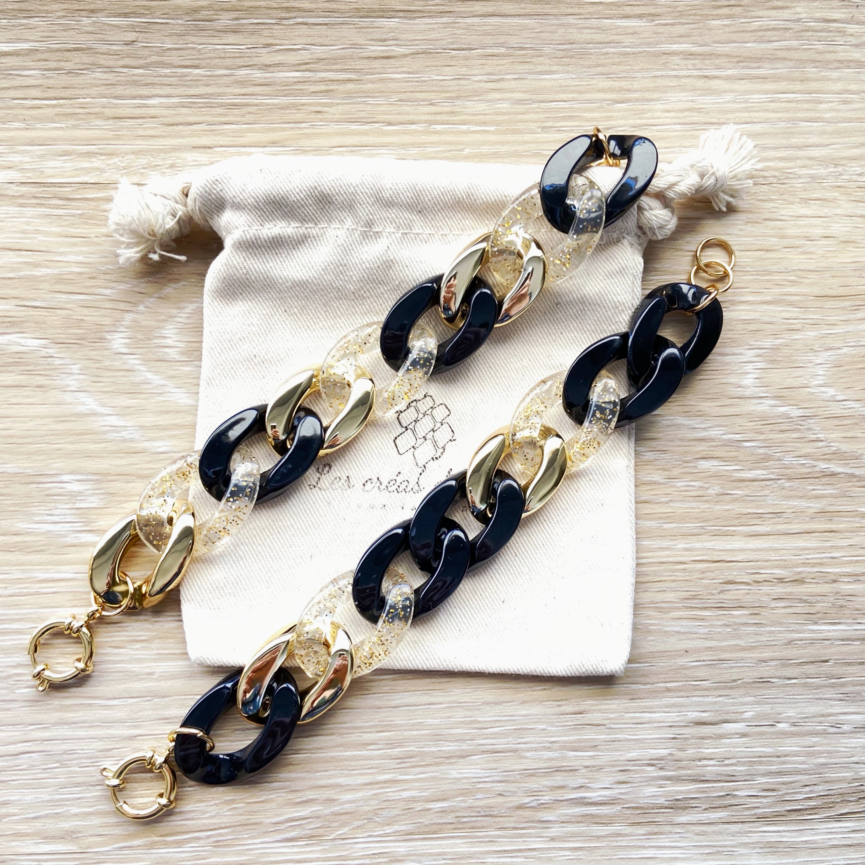 Bracelet tendance grosses mailles en acrylique et acier inoxydable modèle Ohea