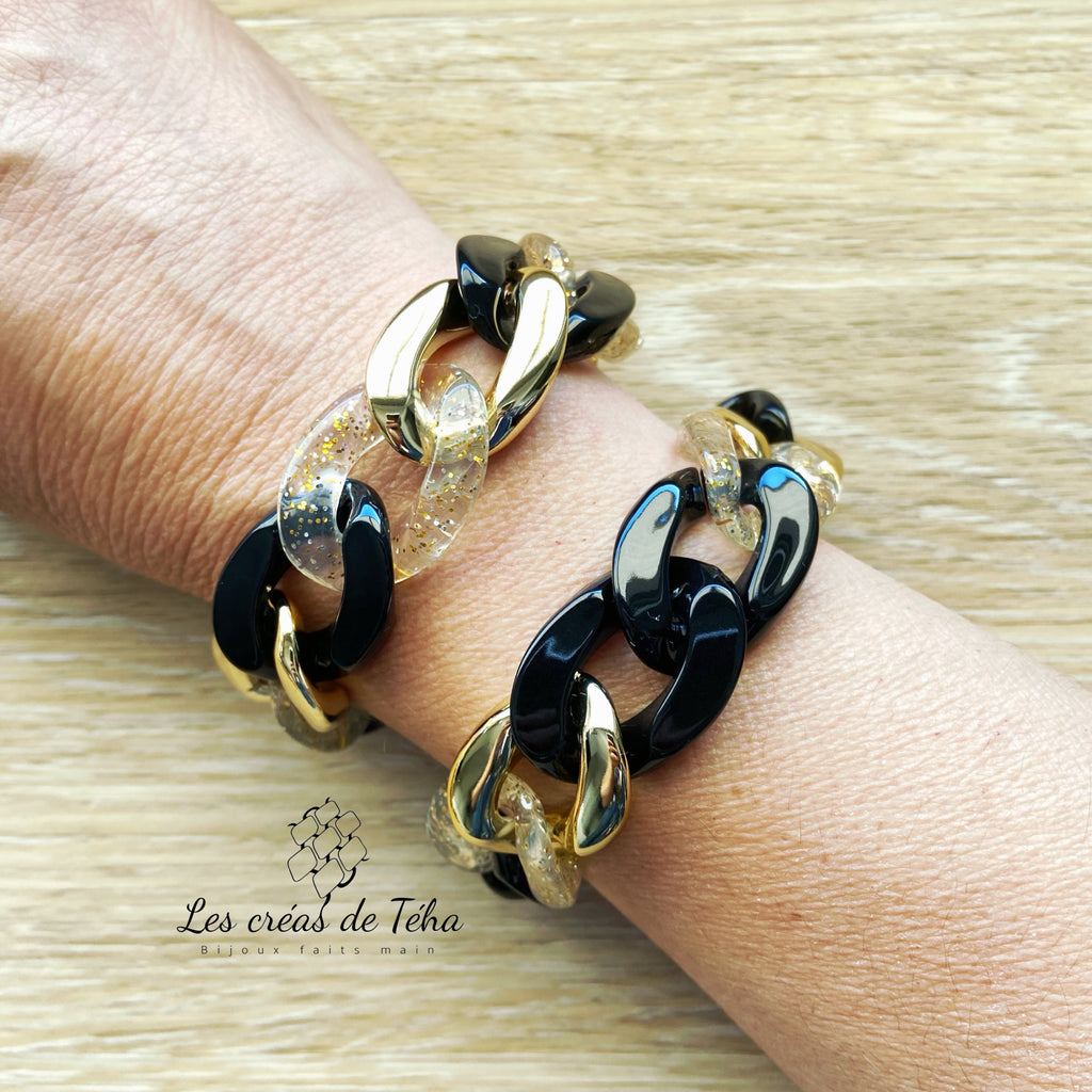 Bracelet tendance grosses mailles en acrylique et acier inoxydable modèle Ohea