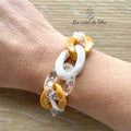 Bracelet tendance en grosses mailles jaune et blanc modèle