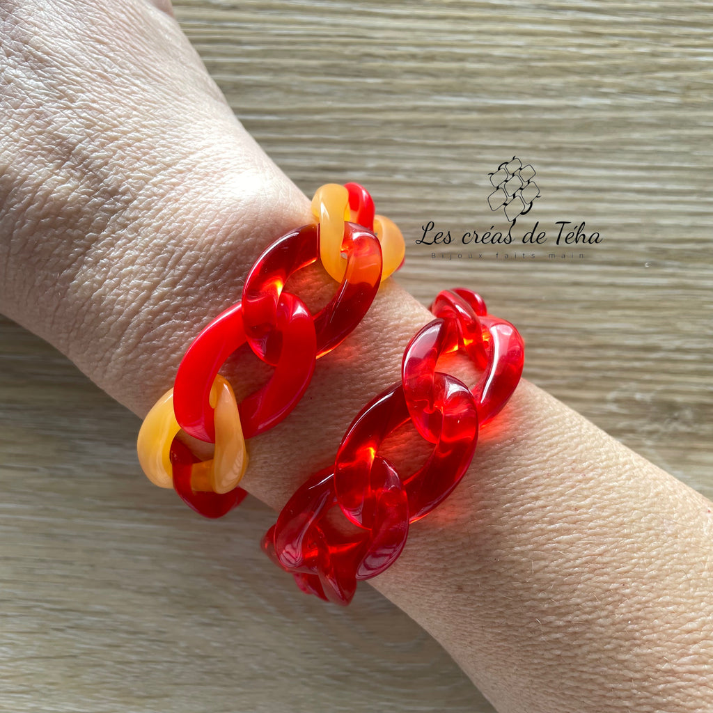 Bracelet tendance grosses mailles rouges modèle Ohéa