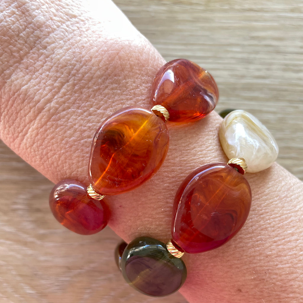 Bracelet élastique en perles acrylique et acier inoxydable modèle Joia