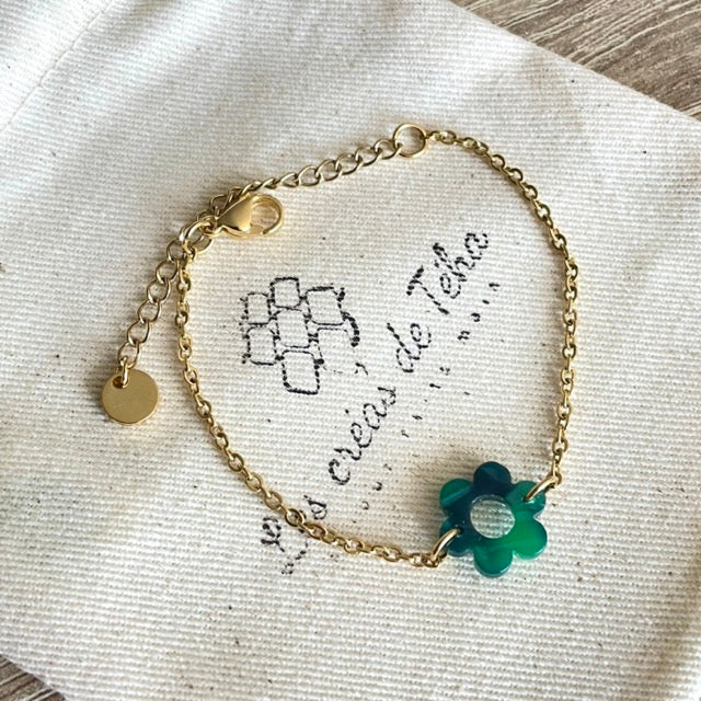 Bracelet réglable en acier inoxydable doré avec breloques modèle Flower