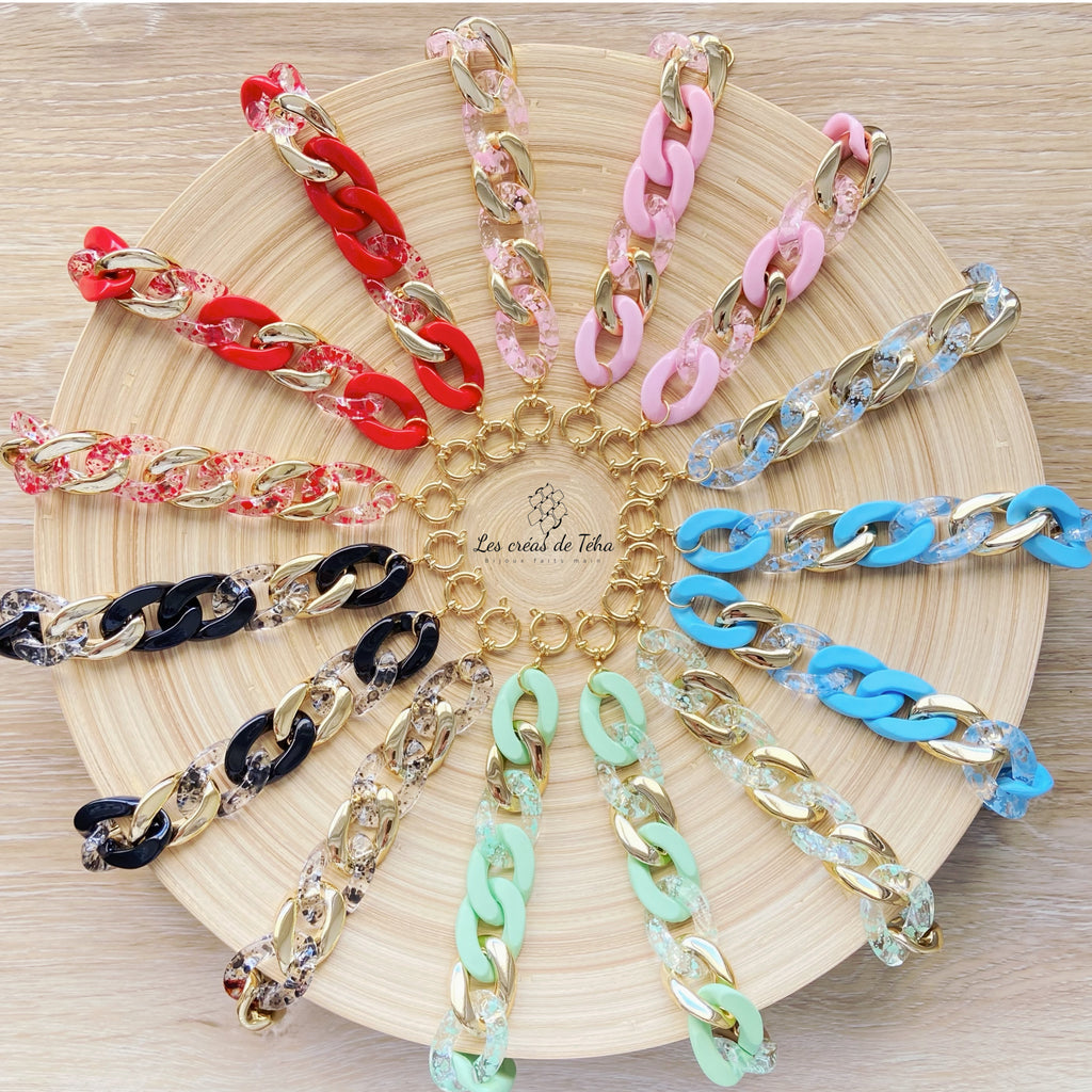 Bracelet tendance grosses mailles en acrylique et acier inoxydable modèle Ohea
