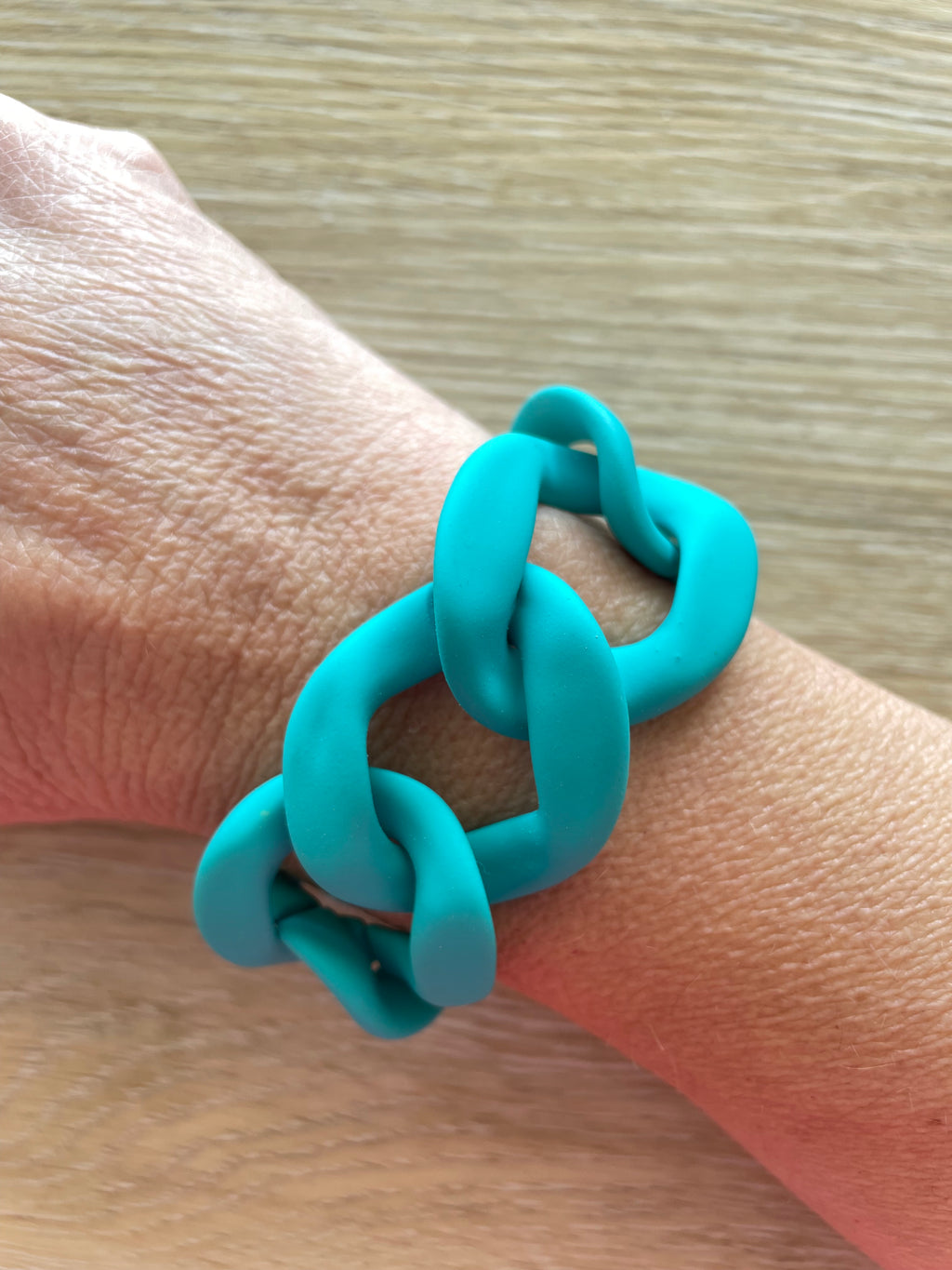 Bracelet vert canard en grosses mailles  modèle New Ohéa