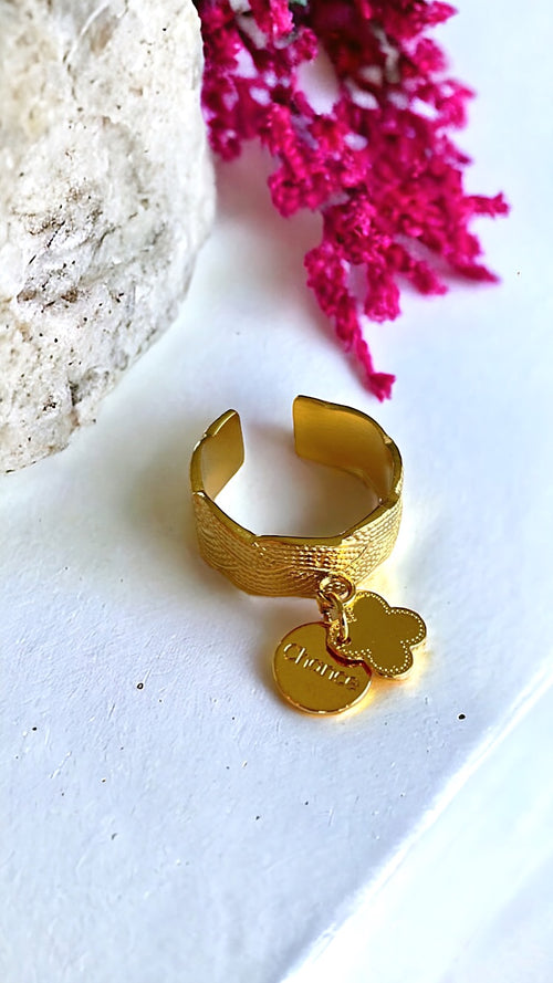 Bague en acier inoxydable et plaqué or  modèle Chance