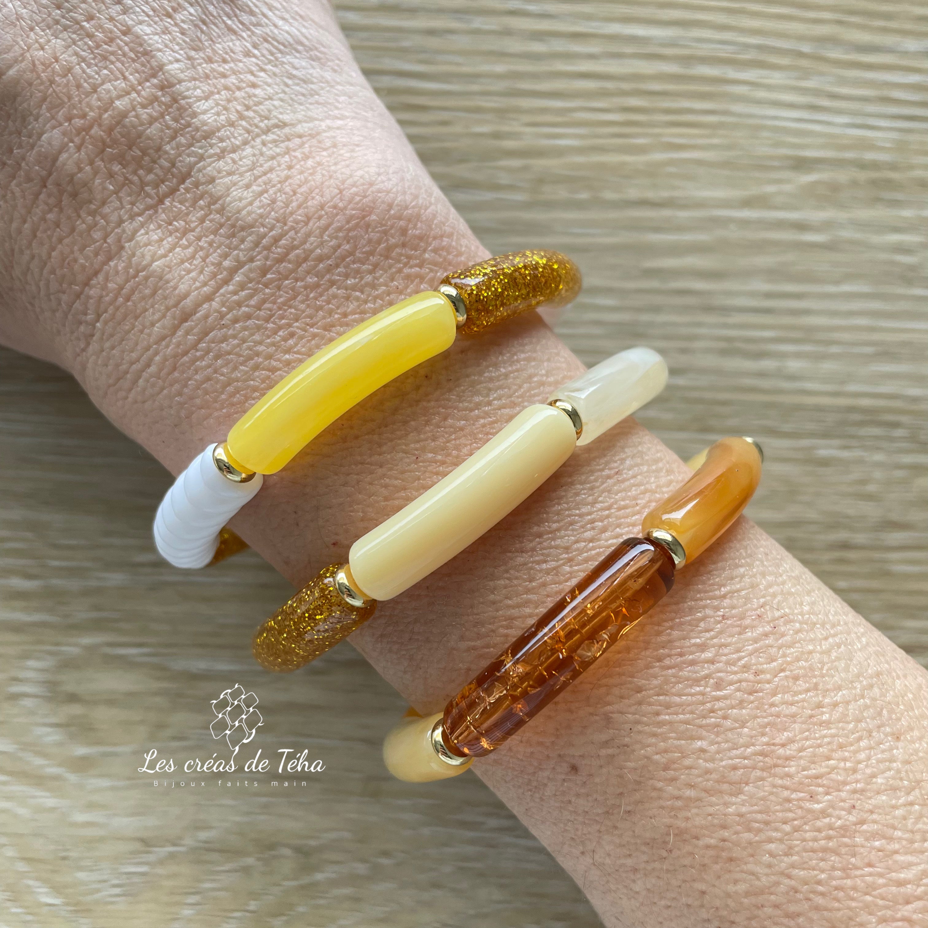 Bracelet élastique tendance perles incurvées modèle Ata