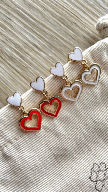 Boucles d’oreilles rouges,  blanches modèle Coração