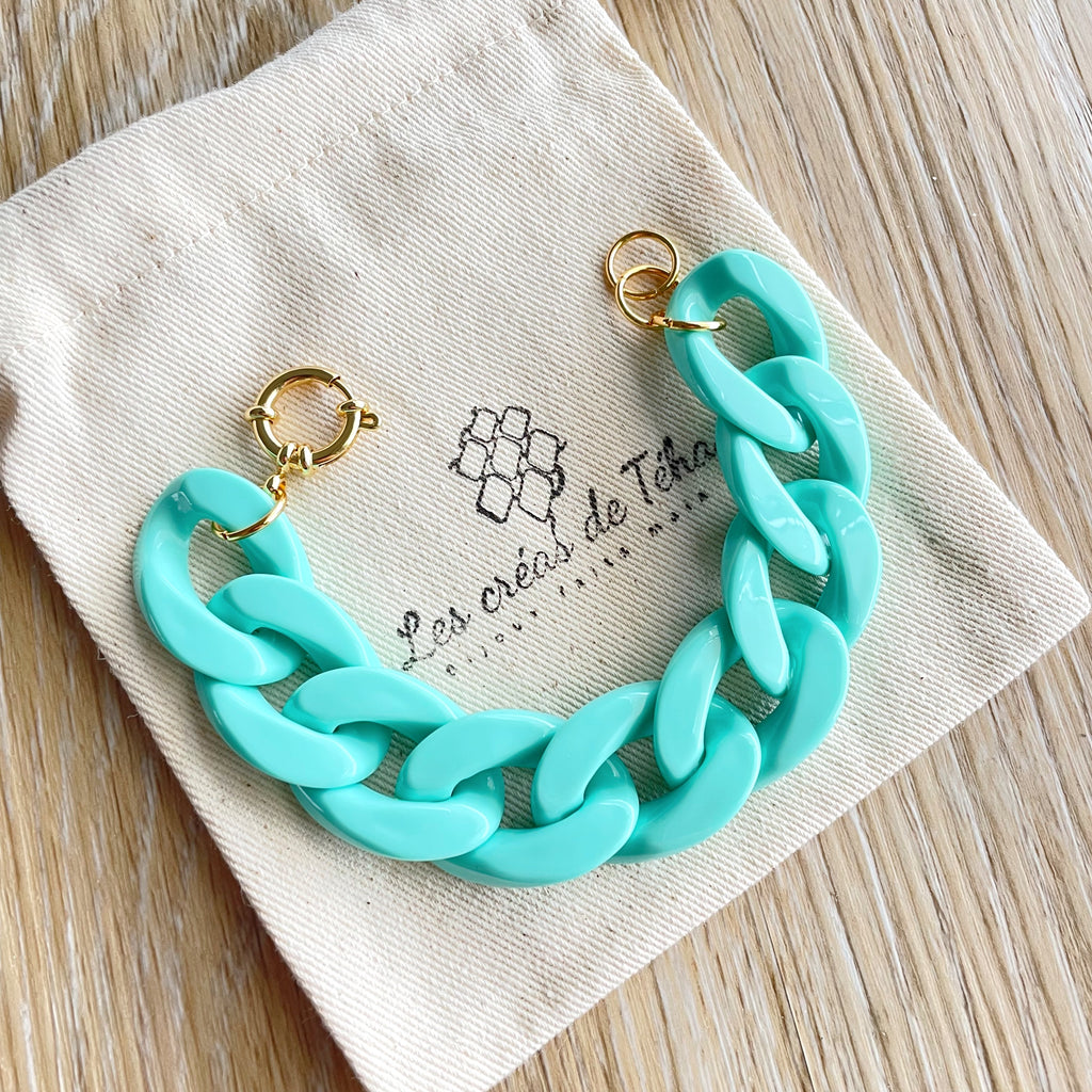 Bracelet tendance en grosses mailles turquoise modèle Ohea
