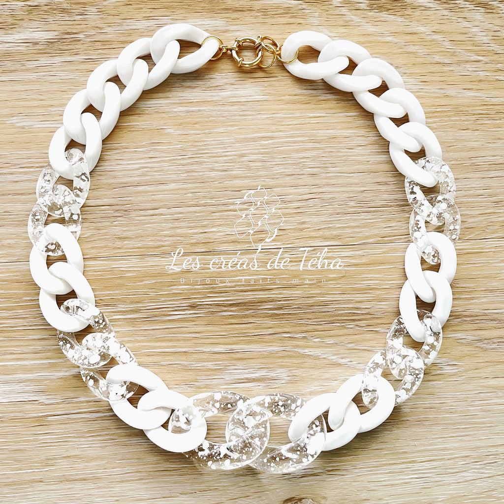 Collier en grosses mailles  blanc modèle New Ohéa