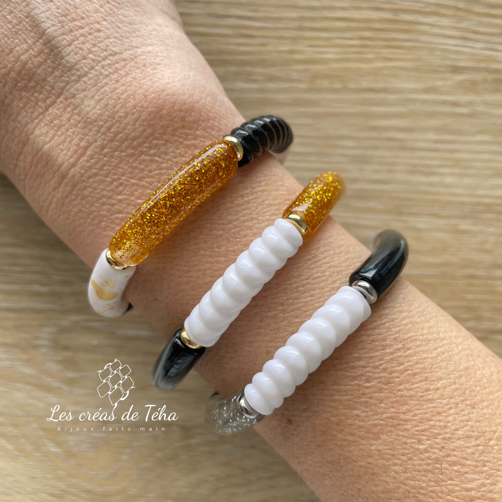 Bracelet élastique tendance perles incurvées modèle Ata