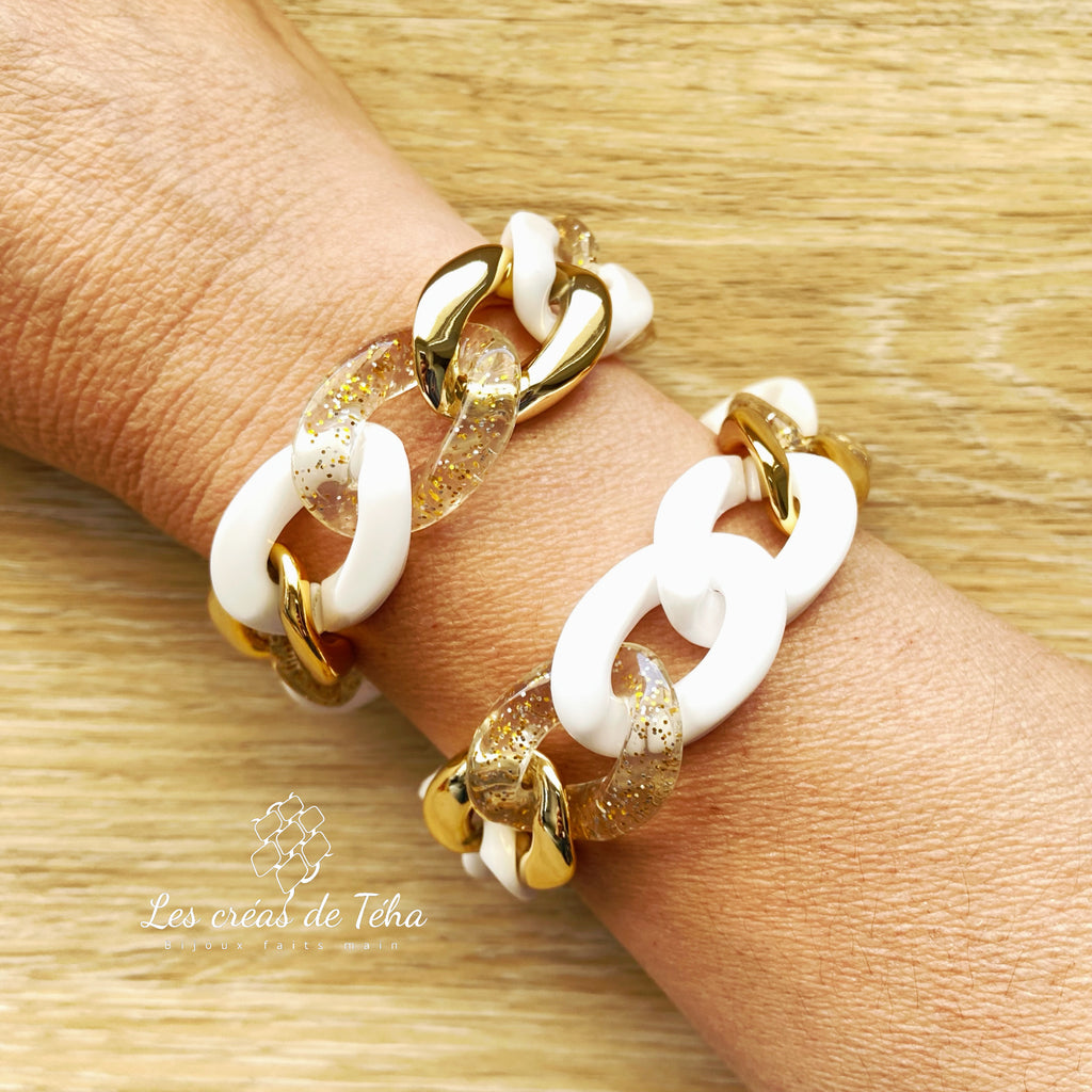 Bracelet tendance grosses mailles en acrylique et acier inoxydable modèle Ohea