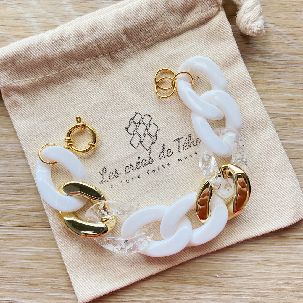 Bracelet tendance grosses mailles en acrylique et acier inoxydable modèle Ohea