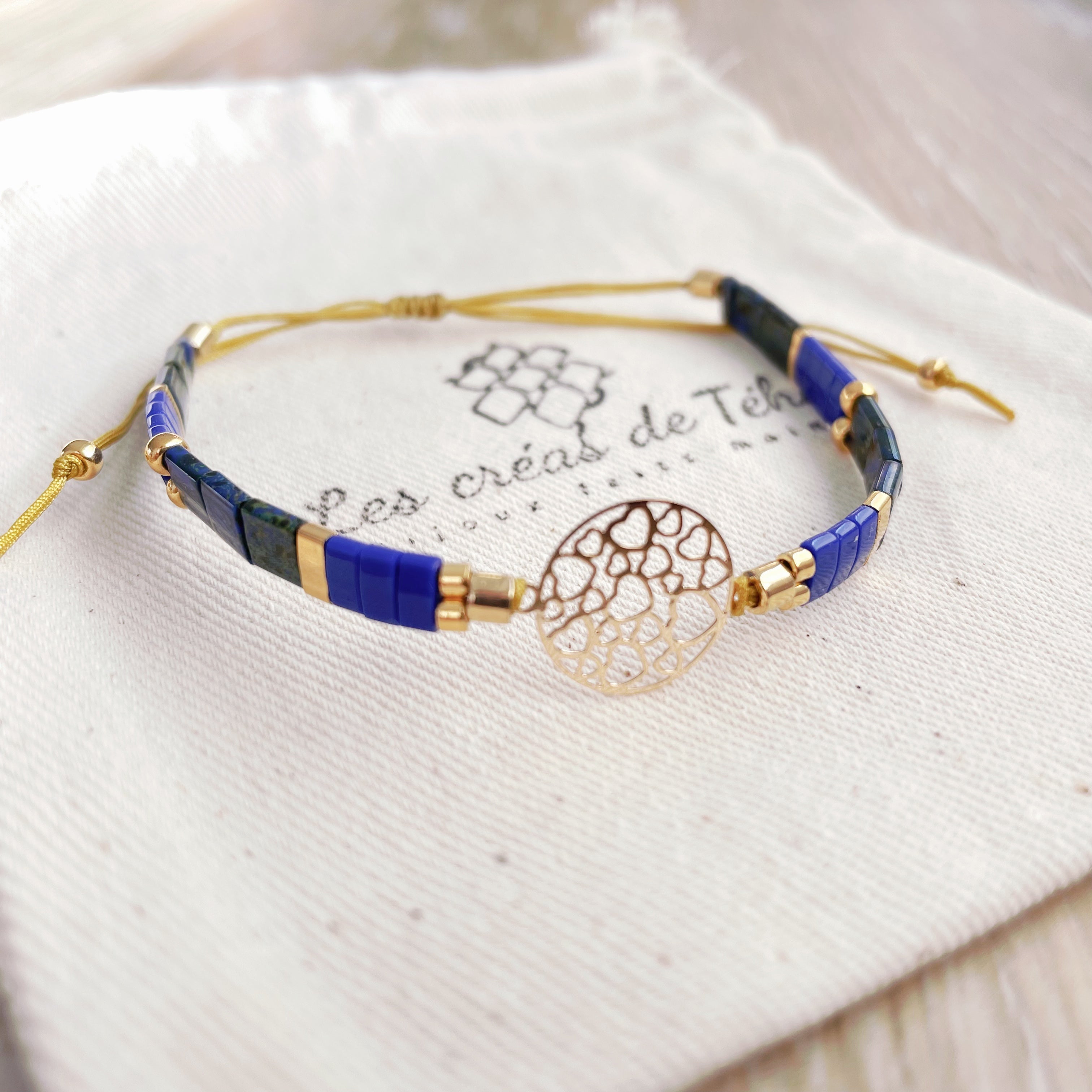 Bracelet Summer bleu et doré en perles de verre