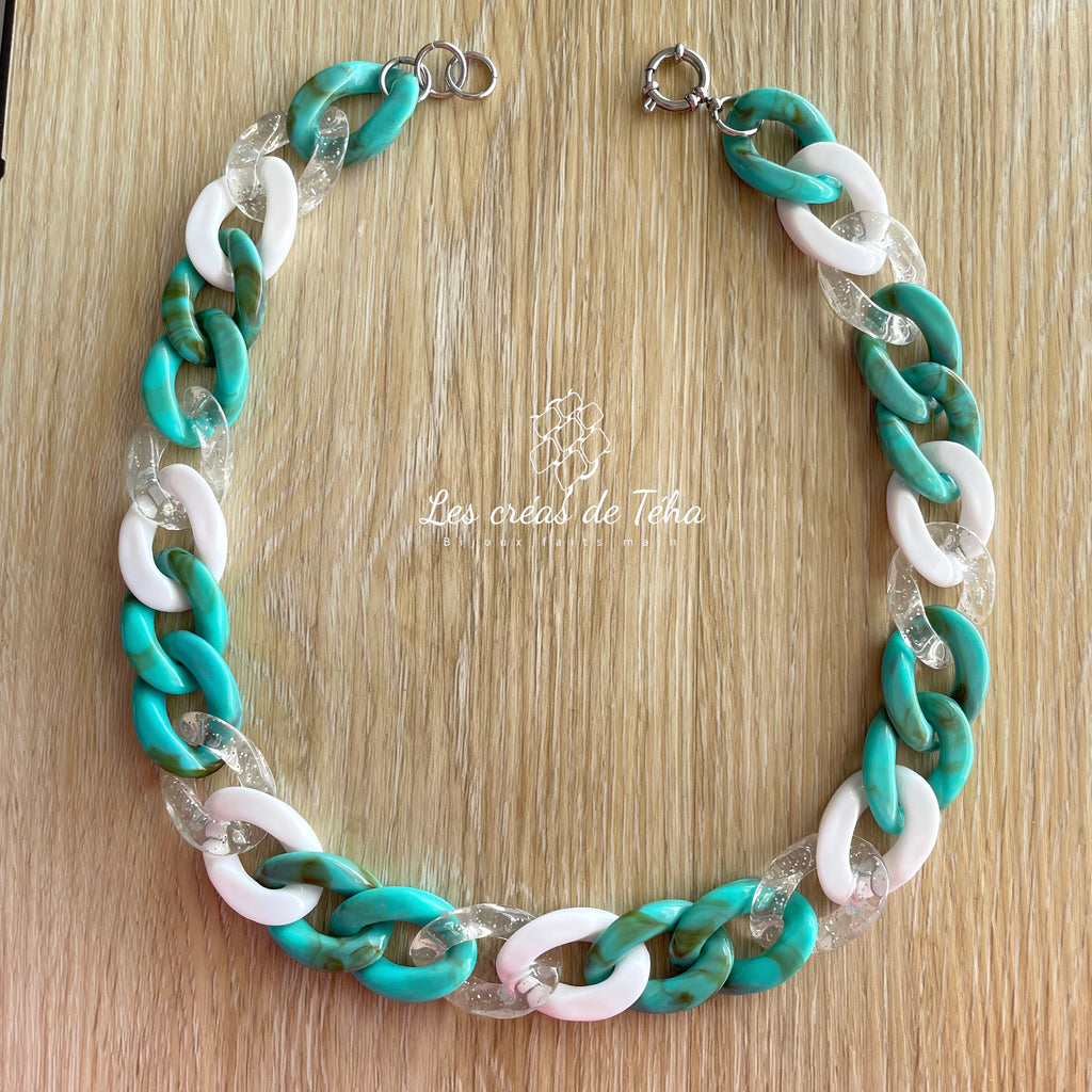 Collier en grosses mailles blanc modèle Ohéa
