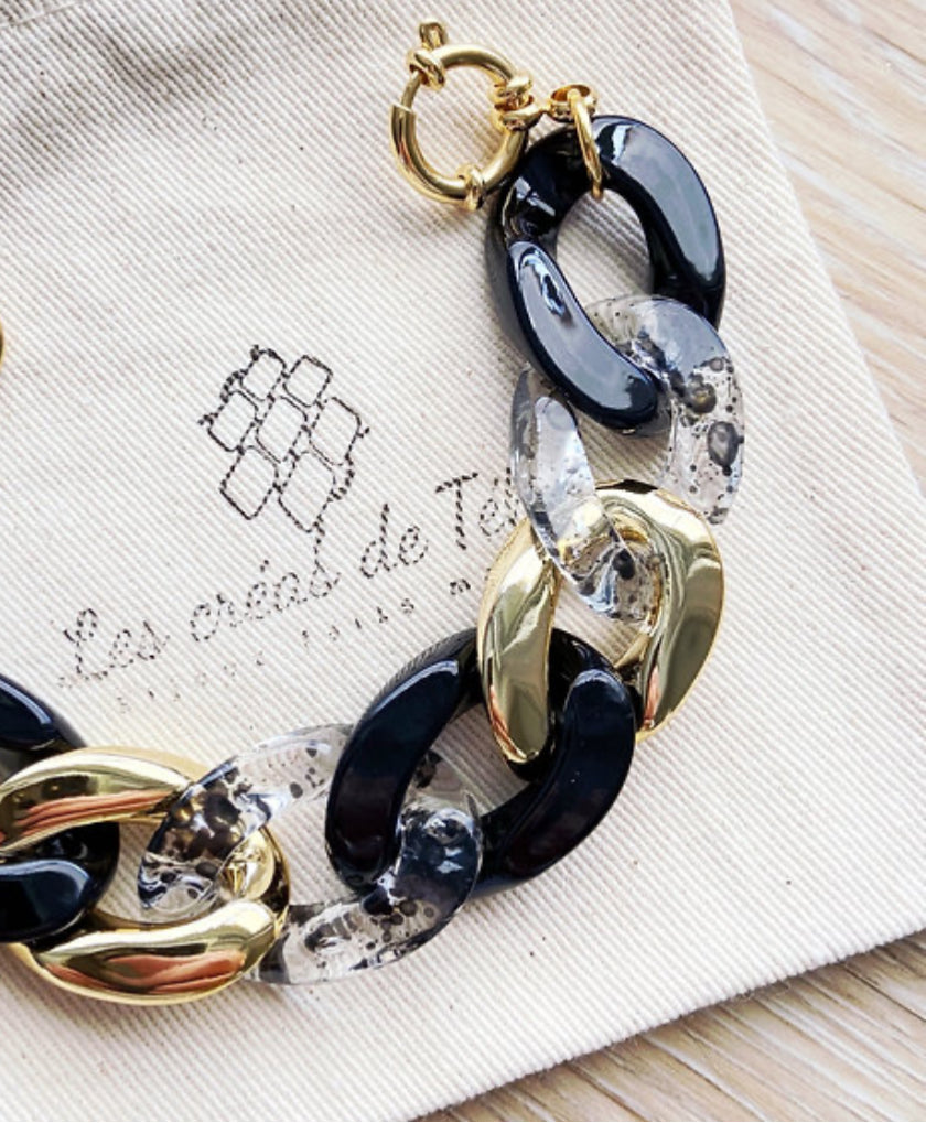 Collier en grosses mailles noir et doré modèle Ohéa
