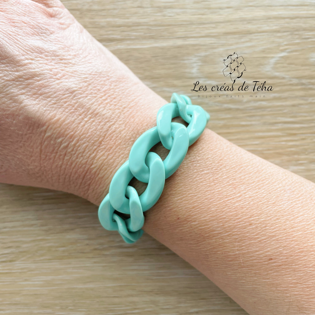 Bracelet tendance en grosses mailles turquoise modèle Ohea
