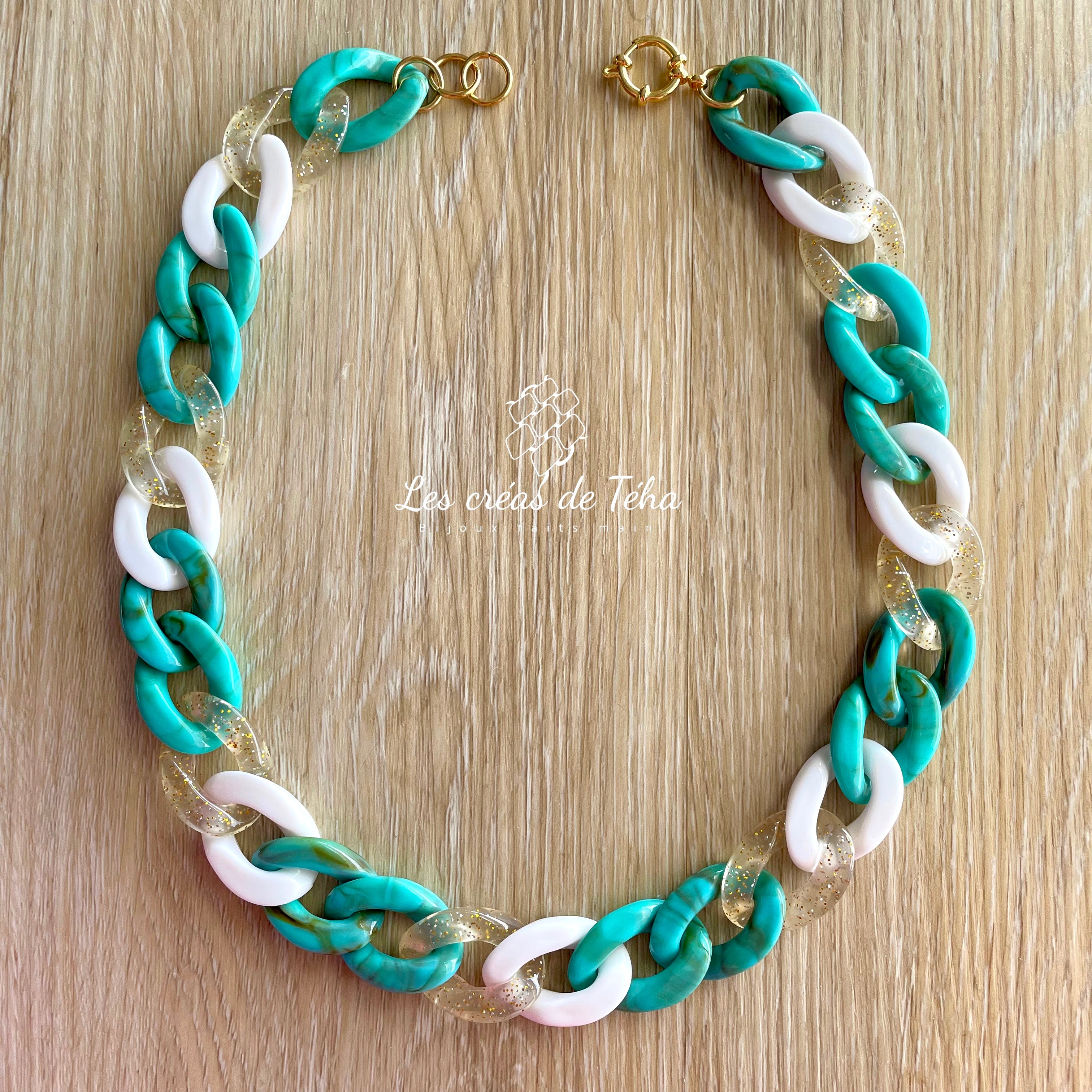 Collier en grosses mailles blanc modèle Ohéa