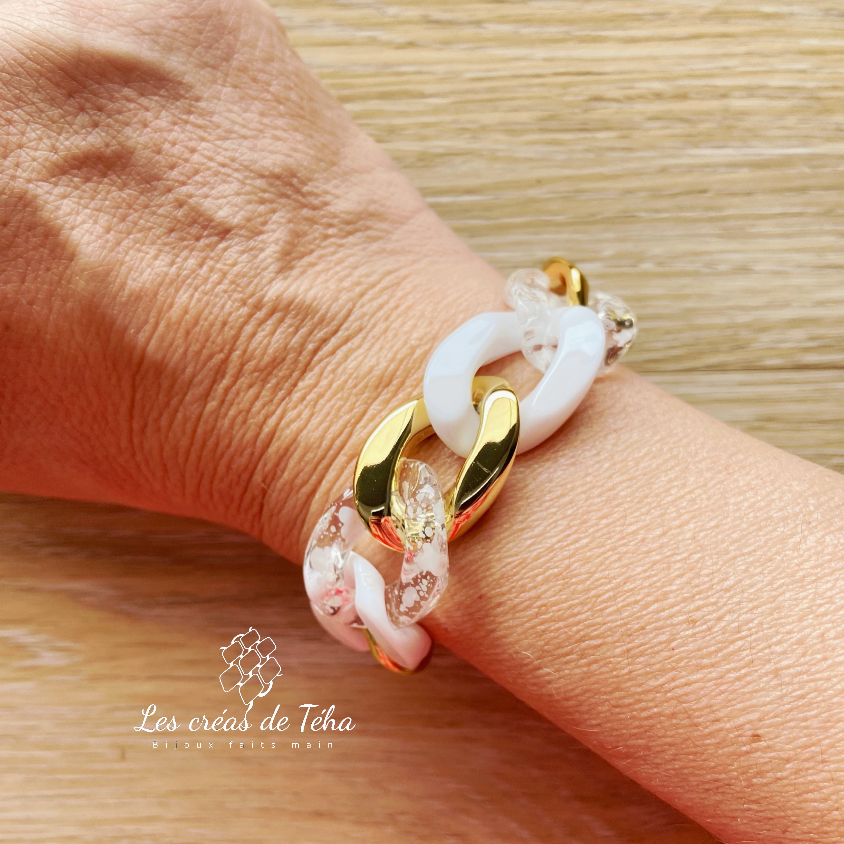 Bracelet tendance grosses mailles en acrylique et acier inoxydable modèle Ohea