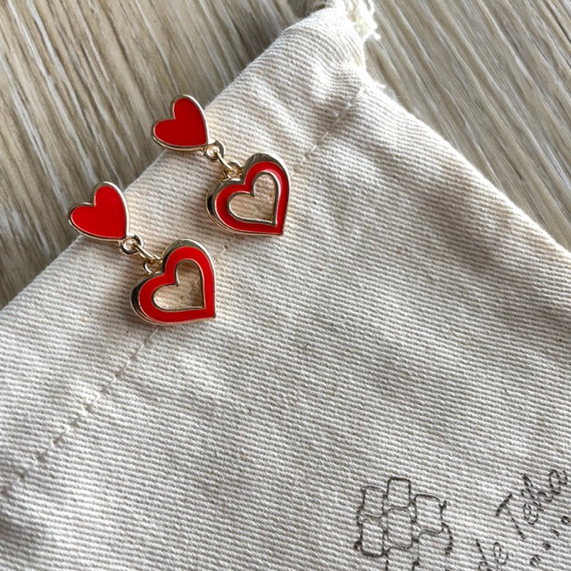 Boucles d’oreilles rouges,  blanches modèle Coração