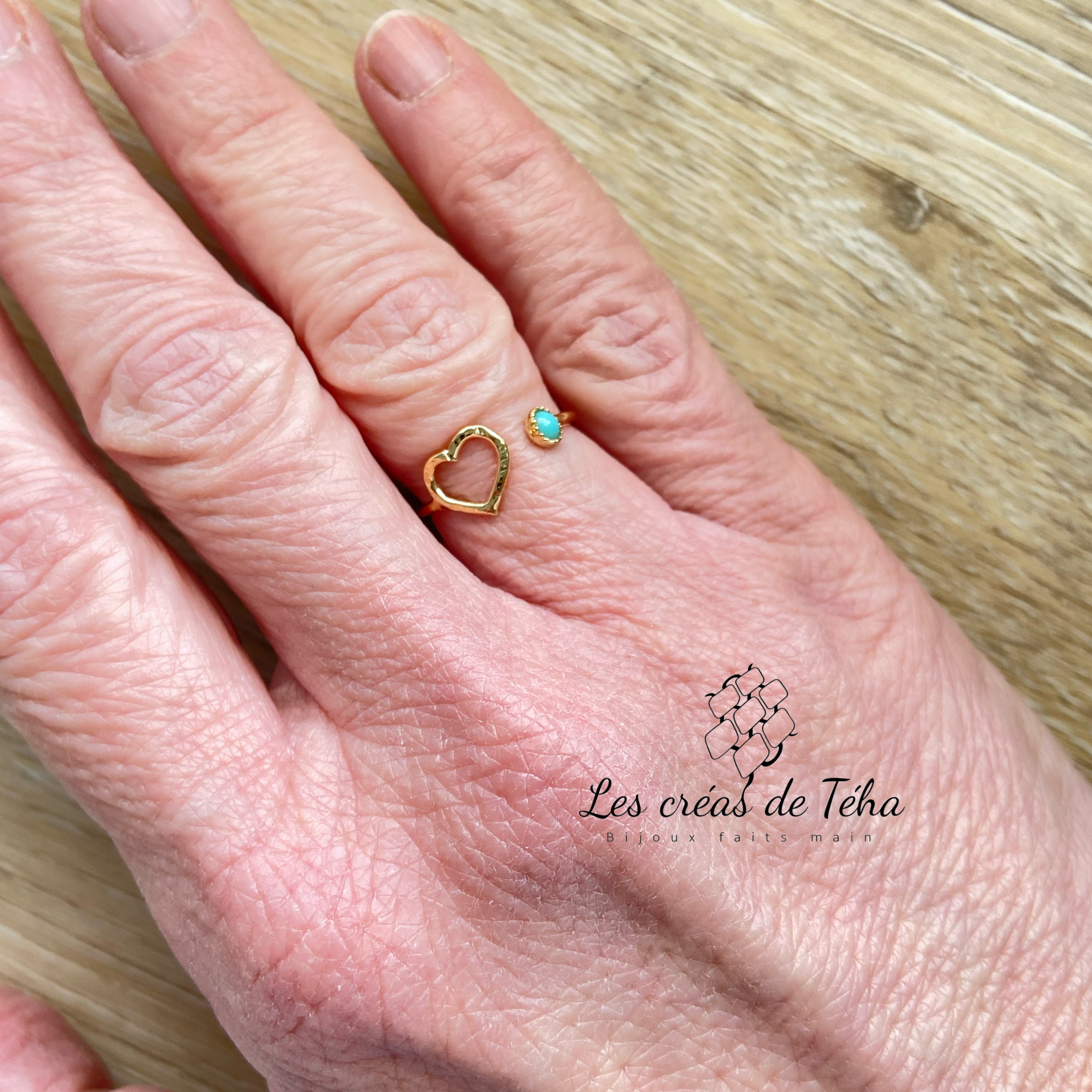 Bague réglable  en plaqué argent modèle Circle avec cabochon en verre