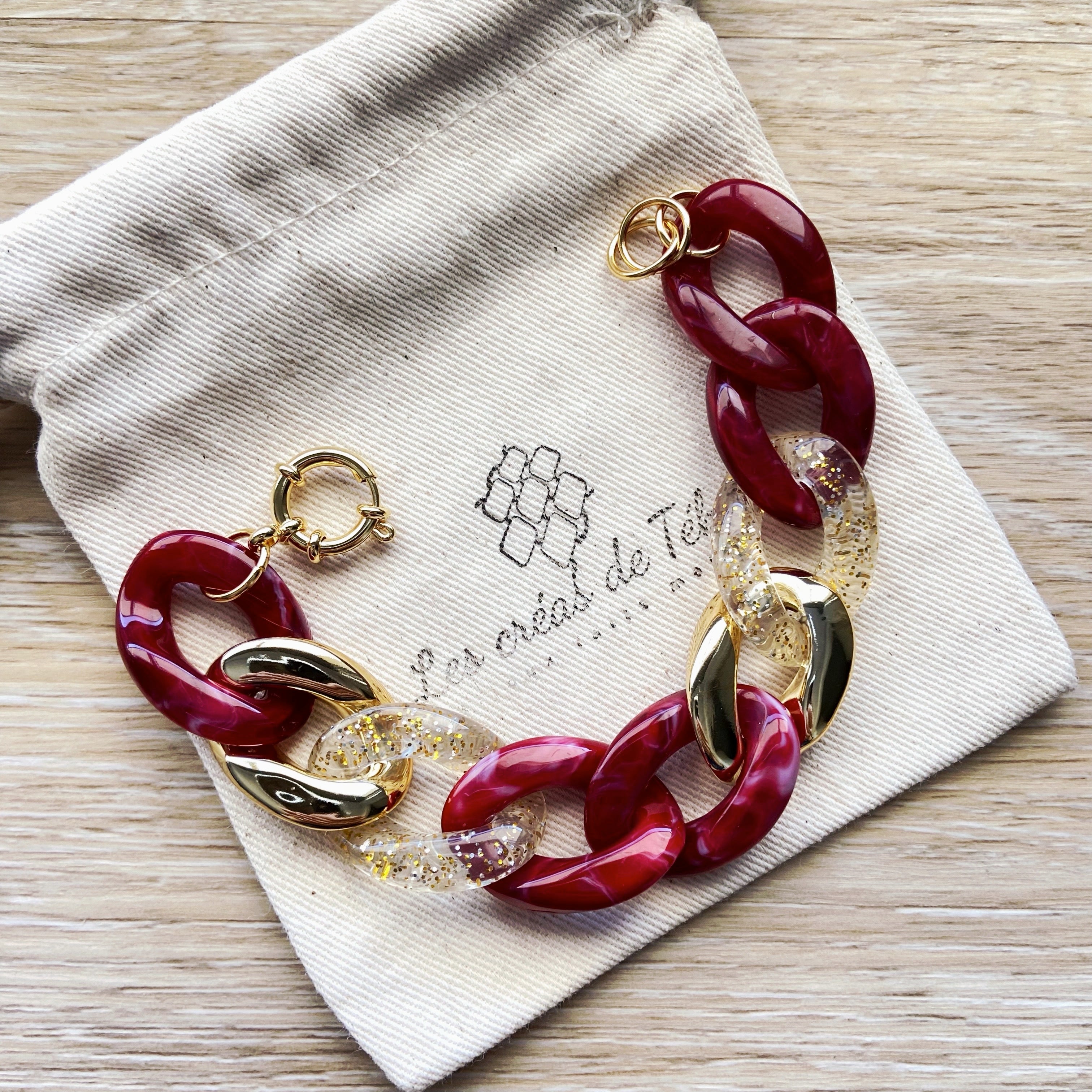 Bracelet tendance grosses mailles en acrylique et acier inoxydable modèle Ohea