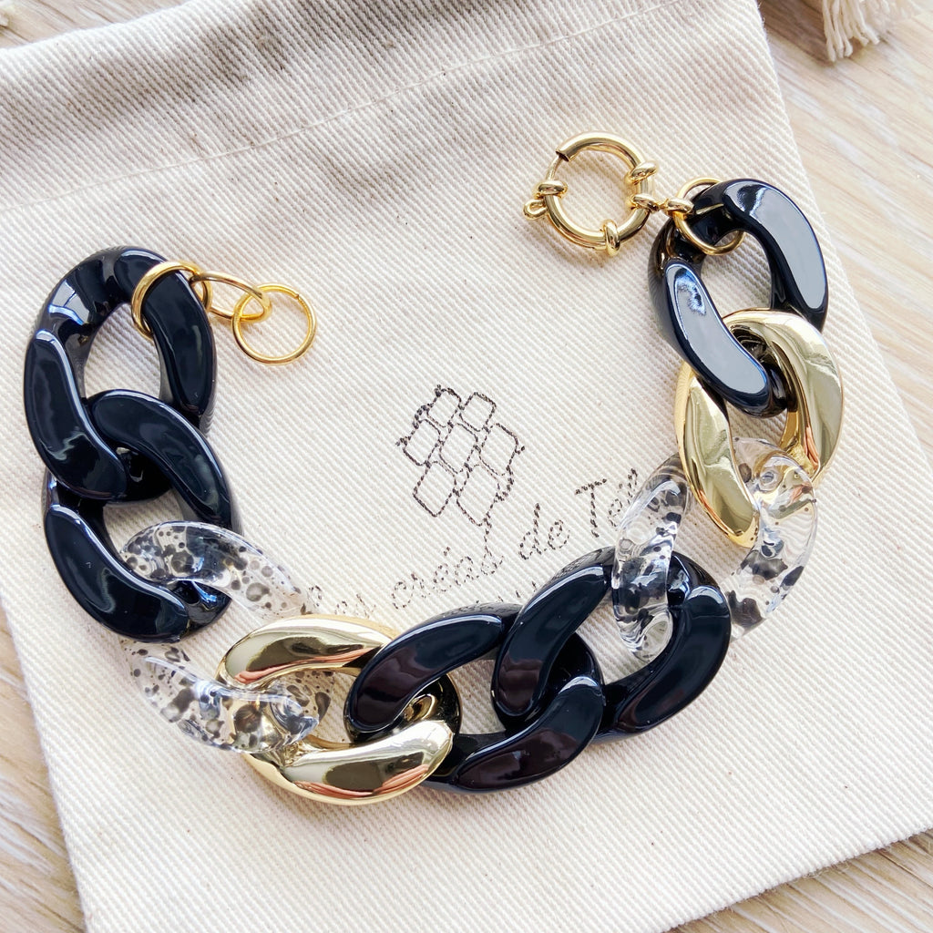 Bracelet tendance grosses mailles en acrylique et acier inoxydable modèle Ohea