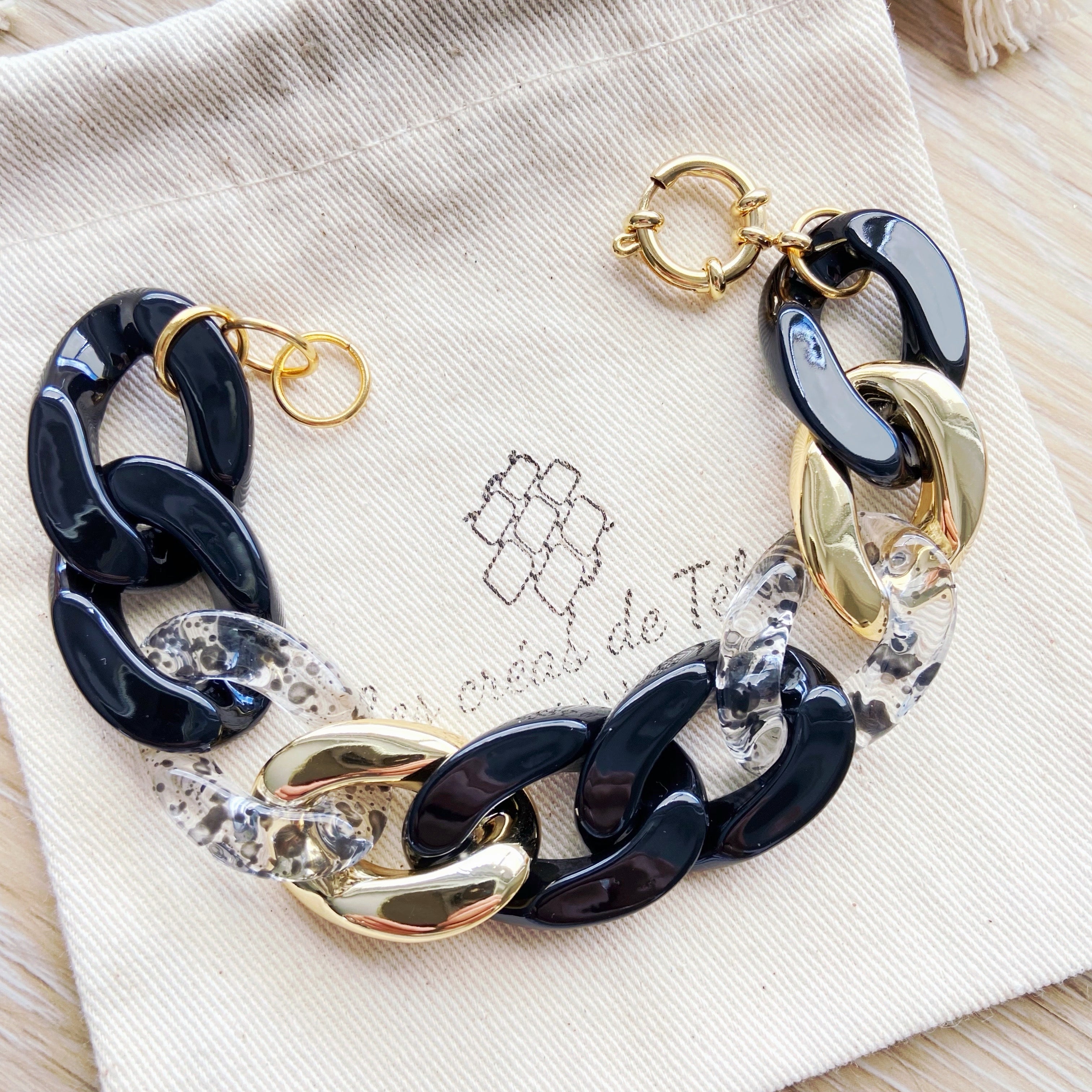 Bracelet tendance grosses mailles en acrylique et acier inoxydable modèle Ohea