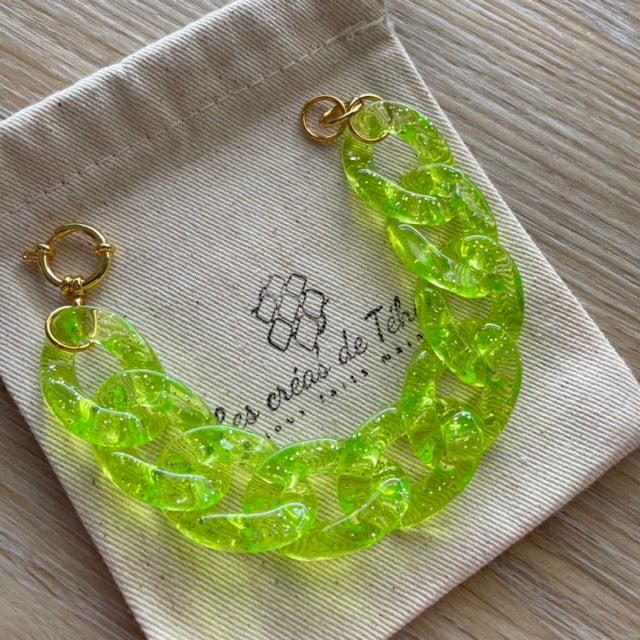 Bracelet tendance grosses mailles jaune ou vert  modèle Ohéa