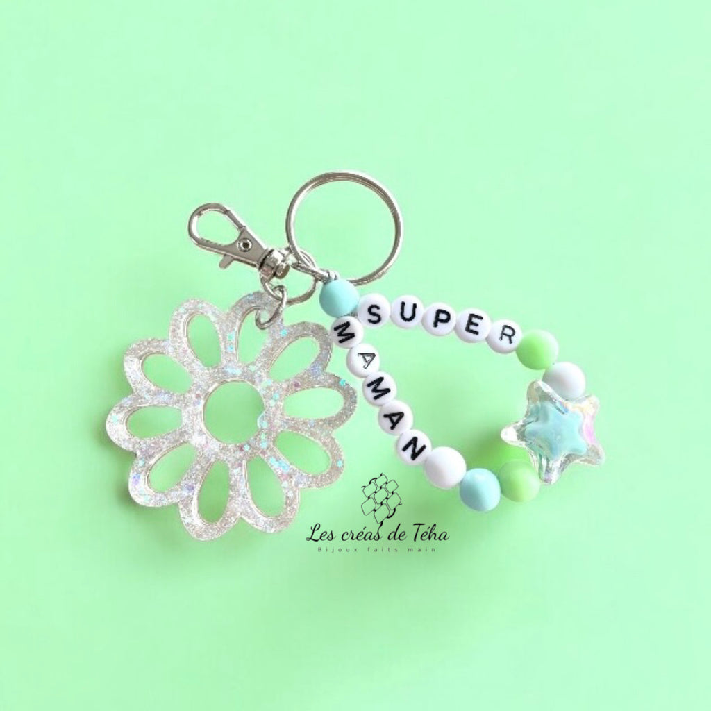 Porte-clés bijou de sac avec breloque fleur en résine modèle Flower