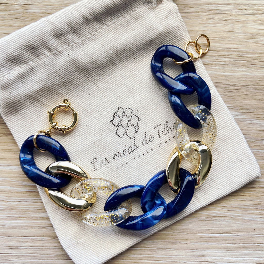 Bracelet tendance grosses mailles en acrylique et acier inoxydable modèle Ohea