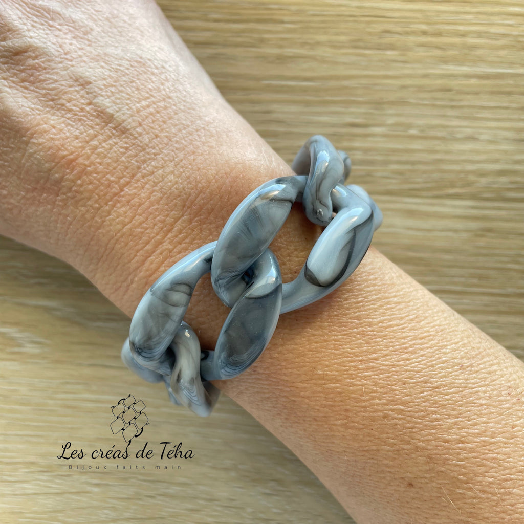 Bracelet tendance grosses mailles gris marbré modèle Ohéa