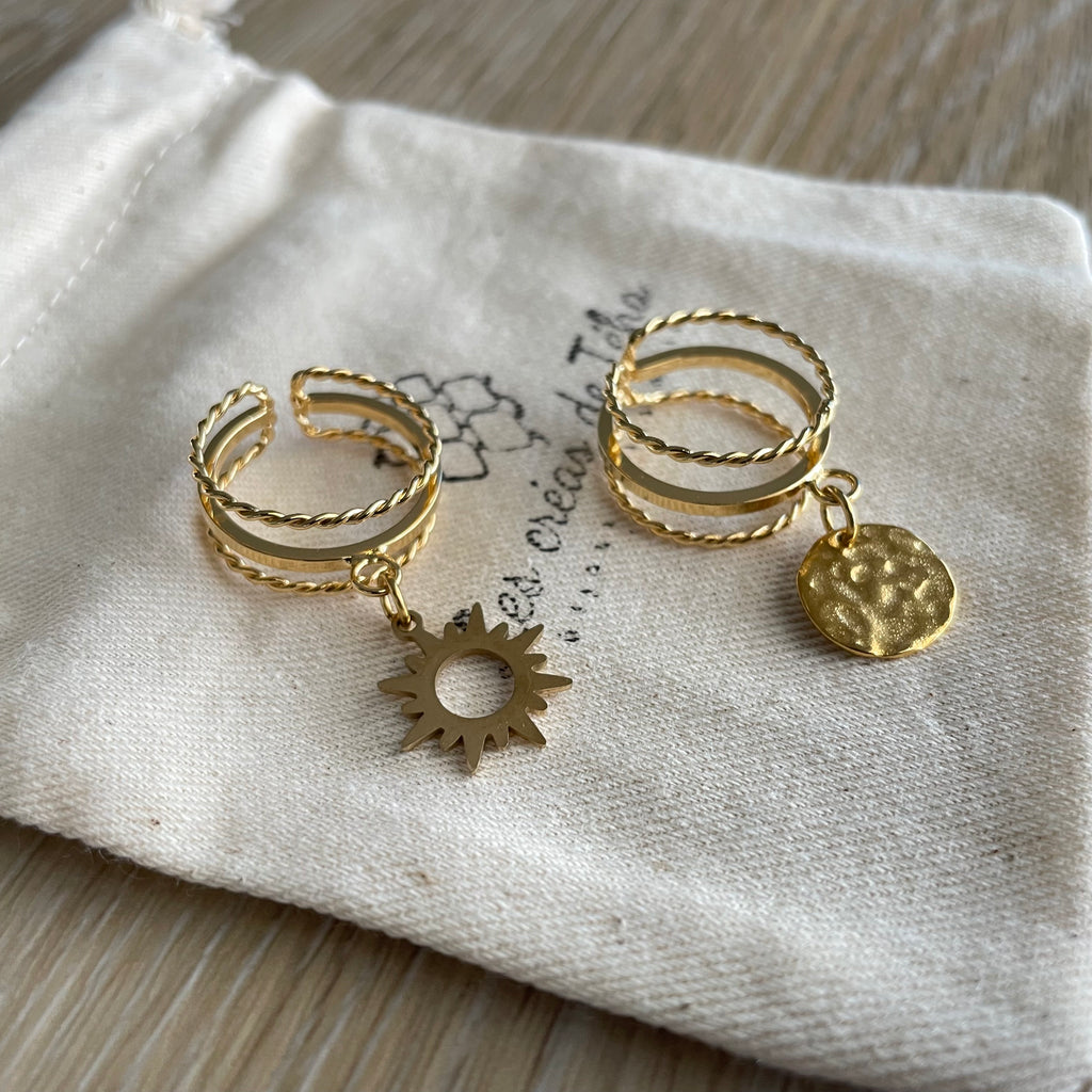 Bague en plaqué or et breloque en acier inoxydable modèle Ari