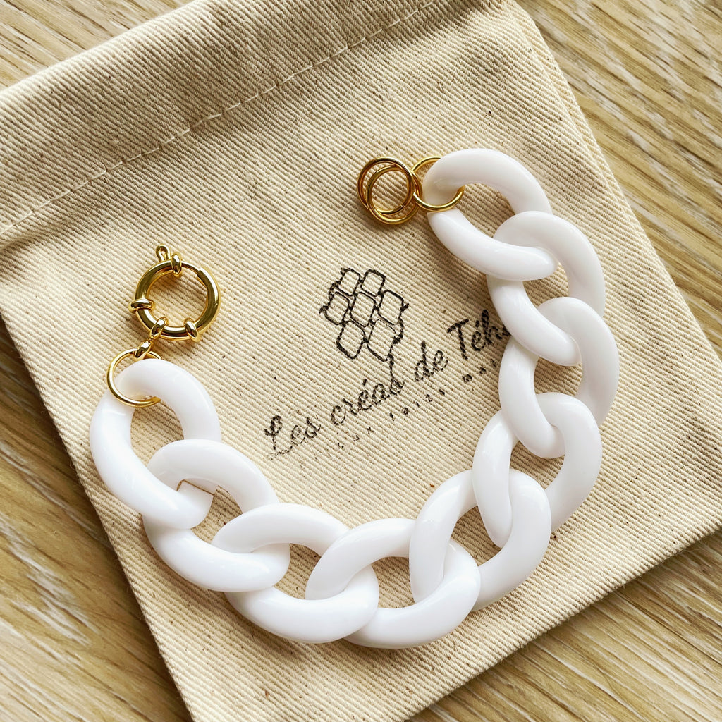 Collier en grosses mailles blanc et doré modèle Ohéa
