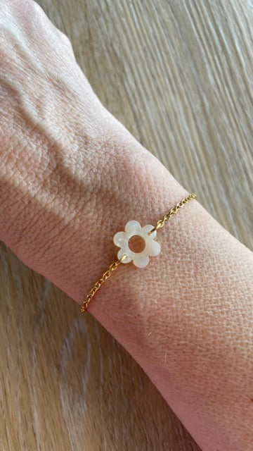 Bracelet réglable en acier inoxydable doré avec breloques modèle Flower