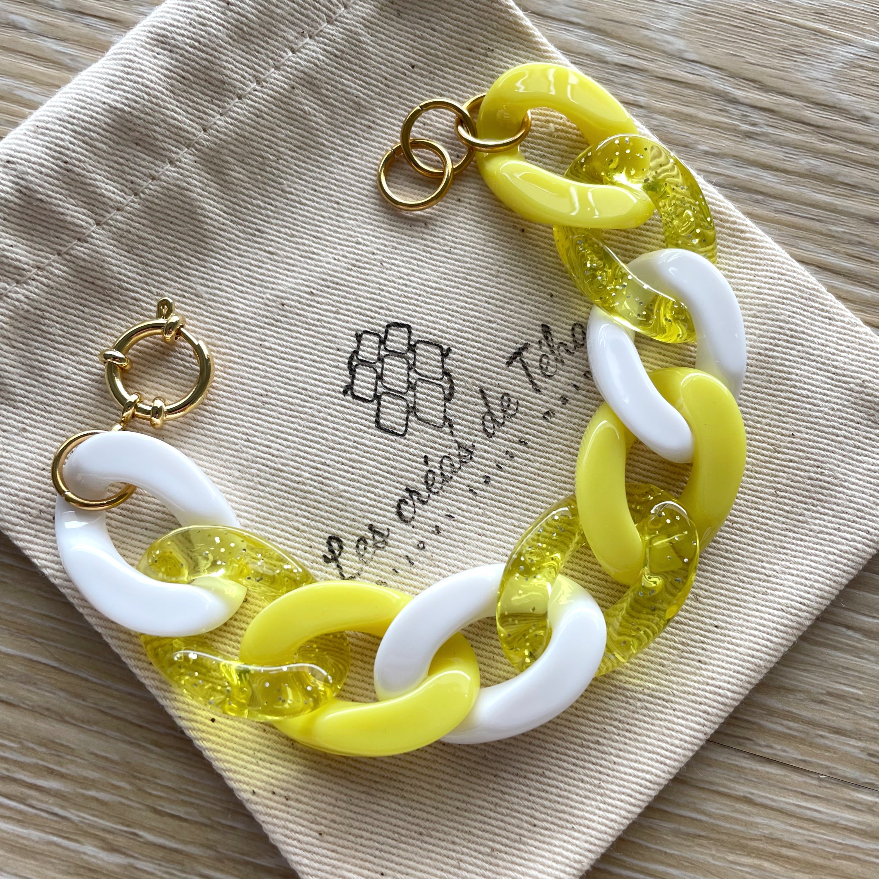 Bracelet tendance grosses mailles jaune ou vert modèle Ohéa