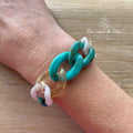 Bracelet tendance grosses mailles turquoise modèle Ohéa