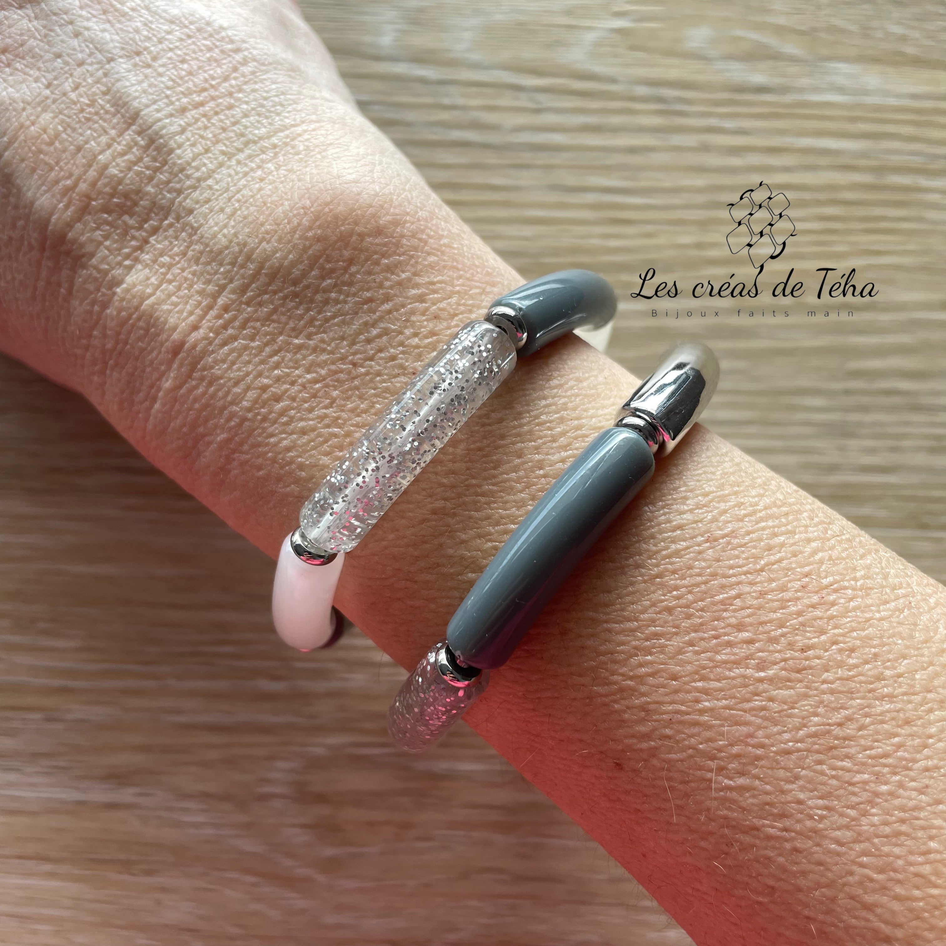 Bracelet élastique tendance perles incurvées modèle Ata