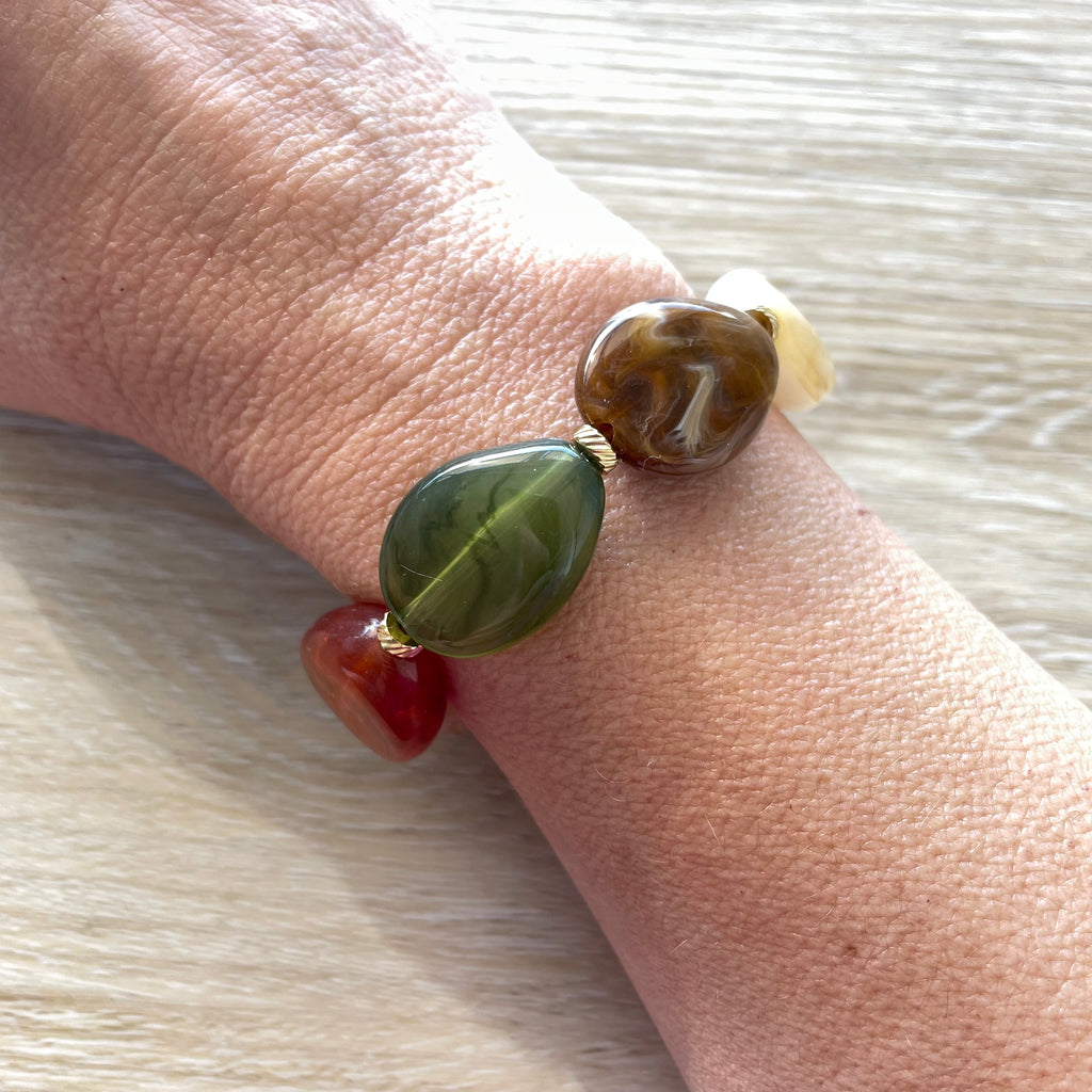 Bracelet élastique en perles acrylique et acier inoxydable modèle Joia