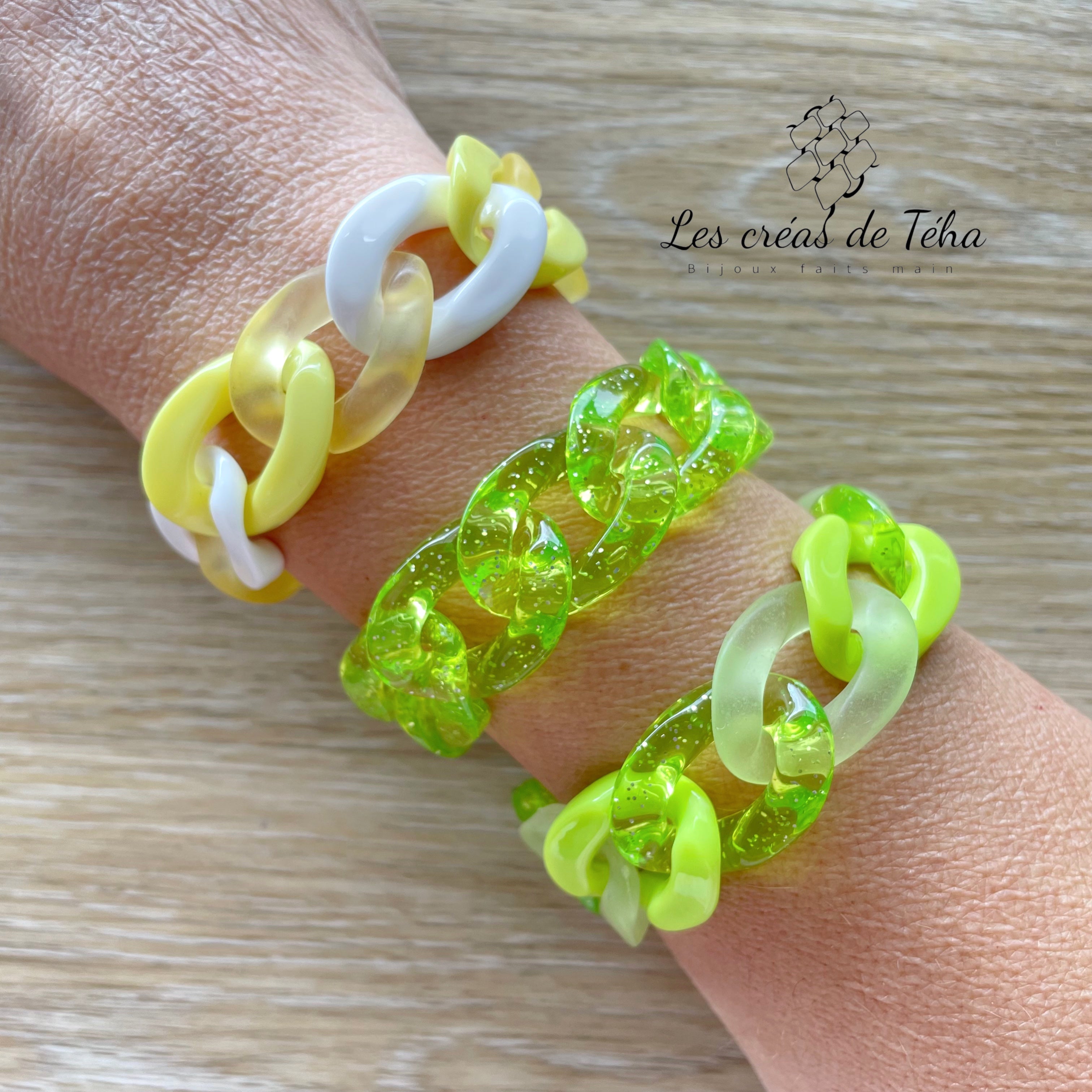 Bracelet tendance grosses mailles jaune ou vert  modèle Ohéa