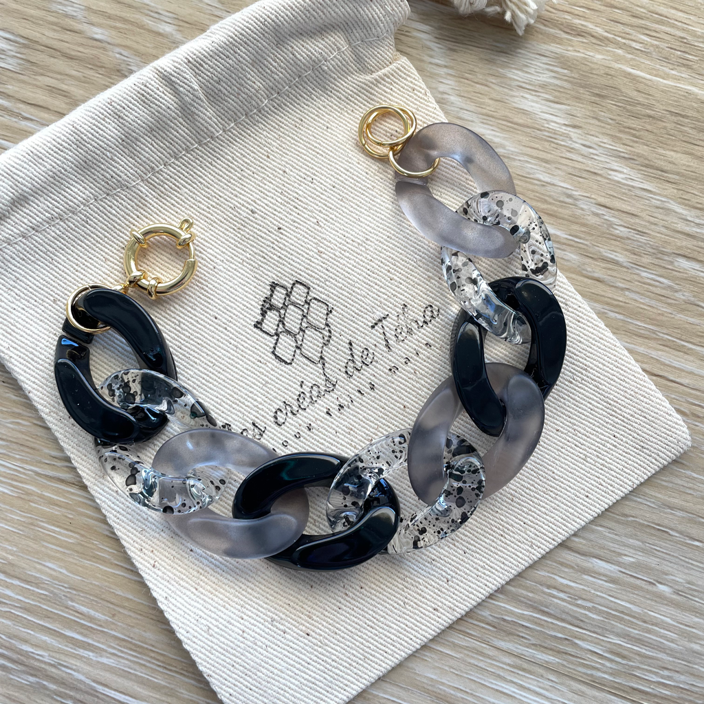 Bracelet tendance grosses mailles noir et doré modèle Ohea