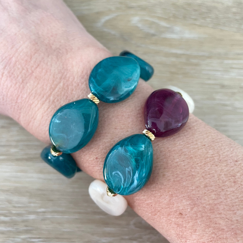Bracelet élastique en perles acrylique et acier inoxydable modèle Joia