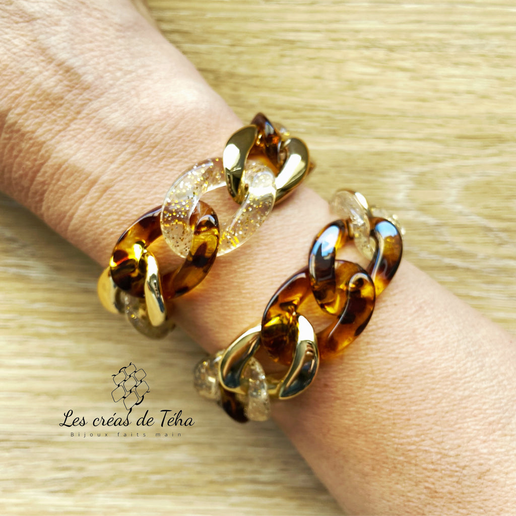 Bracelet tendance grosses mailles en acrylique et acier inoxydable modèle Ohea